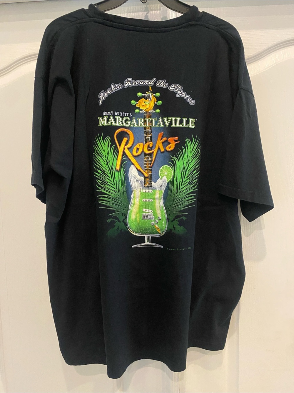 Margaritaville Black Tee with Bright Green Guitar Graphic